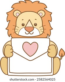 Cute Lion vector icon. Funny baby Lion animal series stock illustration. life of fluffy Lion designs.
Lion bring a love mail