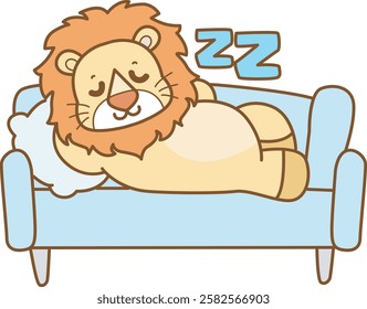 Cute Lion vector icon. Funny baby Lion animal series stock illustration. life of fluffy Lion designs.
Lion was sleeping in the chair