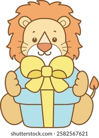 Cute Lion vector icon. Funny baby Lion animal series stock illustration. life of fluffy Lion designs.
Lipn bring a gift box