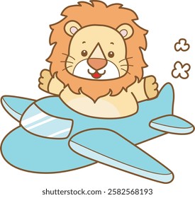 Cute Lion vector icon. Funny baby Lion animal series stock illustration. life of fluffy Lion designs.
Lion riding a plane