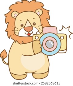 Cute Lion vector icon. Funny baby Lion animal series stock illustration. life of fluffy Lion designs.
Lion take a photo