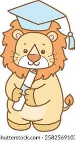 Cute Lion vector icon. Funny baby Lion animal series stock illustration. life of fluffy Lion designs.
Lion was graduation