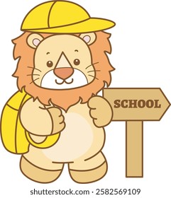 Cute Lion vector icon. Funny baby Lion animal series stock illustration. life of fluffy Lion designs.
Lion want to school