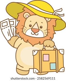 Cute Lion vector icon. Funny baby Lion animal series stock illustration. life of fluffy Lion designs.
Lion bring a travelling bag