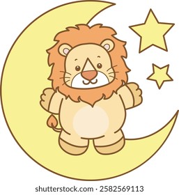 Cute Lion vector icon. Funny baby Lion animal series stock illustration. life of fluffy Lion designs.
Lion stand up in the moon