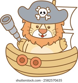 Cute Lion vector icon. Funny baby Lion animal series stock illustration. life of fluffy Lion designs.
Lion wearing a pirates costume