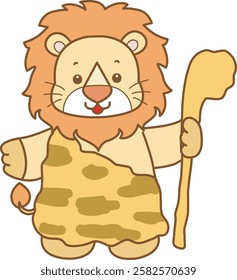 Cute Lion vector icon. Funny baby Lion animal series stock illustration. life of fluffy Lion designs. Lion wearing an old fashion