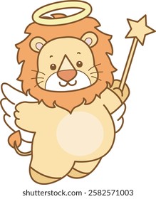 Cute Lion vector icon. Funny baby Lion animal series stock illustration. life of fluffy Lion designs.
Lion wearing a fairy costume