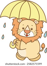 Cute Lion vector icon. Funny baby Lion animal series stock illustration. life of fluffy Lion designs.
Lion bring an umbrella