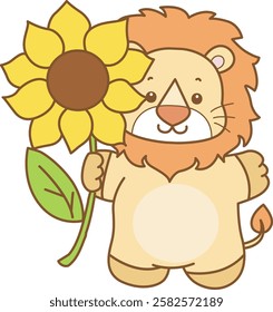 Cute Lion vector icon. Funny baby Lion animal series stock illustration. life of fluffy Lion designs.
Lion bring a big sun flower