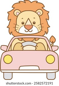 Cute Lion vector icon. Funny baby Lion animal series stock illustration. life of fluffy Lion designs.
Lion driving a car