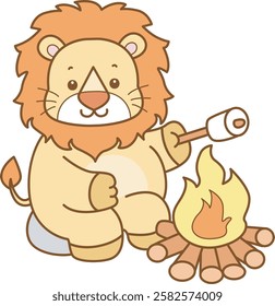 Cute Lion vector icon. Funny baby Lion animal series stock illustration. life of fluffy Lion designs.
Lion roasting a marshmallow