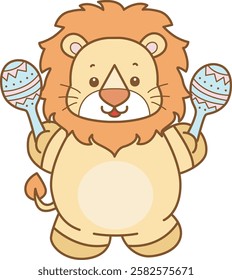 Cute Lion vector icon. Funny baby Lion animal series stock illustration. life of fluffy Lion designs.
Lion playing a maracas