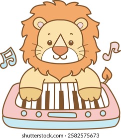 Cute Lion vector icon. Funny baby Lion animal series stock illustration. life of fluffy Lion designs.
Lion playing a piano