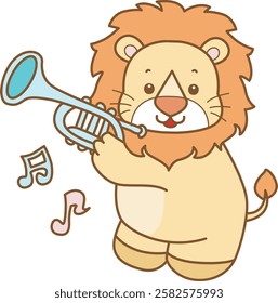 Cute Lion vector icon. Funny baby Lion animal series stock illustration. life of fluffy Lion designs.
Lion playing a trumpet