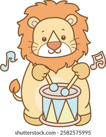 Cute Lion vector icon. Funny baby Lion animal series stock illustration. life of fluffy Lion designs.
Lion playing a drum in the carnival