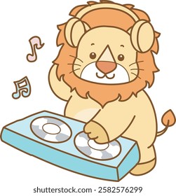 Cute Lion vector icon. Funny baby Lion animal series stock illustration. life of fluffy Lion designs.
Lion playing a disc in the clubbing