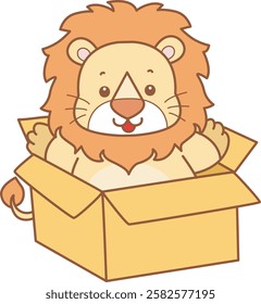 Cute Lion vector icon. Funny baby Lion animal series stock illustration. life of fluffy Lion designs.
Lion in the cardboard
