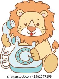 Cute Lion vector icon. Funny baby Lion animal series stock illustration. life of fluffy Lion designs.
Lion calling someone on the telephone
