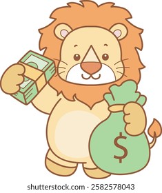 Cute Lion vector icon. Funny baby Lion animal series stock illustration. life of fluffy Lion designs.
Lion bring a buck of money
