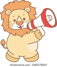 Cute Lion vector icon. Funny baby Lion animal series stock illustration. life of fluffy Lion designs.
Lion sounding with megaphone
