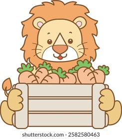 Cute Lion vector icon. Funny baby Lion animal series stock illustration. life of fluffy Lion designs.
Lion bring a buck of carrots