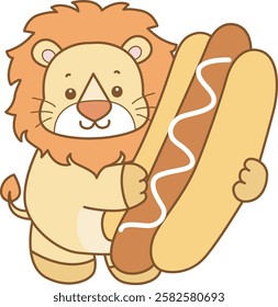 Cute Lion vector icon. Funny baby Lion animal series stock illustration. life of fluffy Lion designs.
Lion bring a hot dog