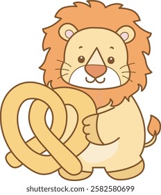 Cute Lion vector icon. Funny baby Lion animal series stock illustration. life of fluffy Lion designs.
Lion bring a waffle