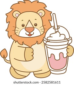 Cute Lion vector icon. Funny baby Lion animal series stock illustration. life of fluffy Lion designs.
Lion bring a milkshake