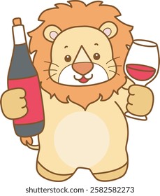 Cute Lion vector icon. Funny baby Lion animal series stock illustration. life of fluffy Lion designs.
Lion bring a bottle and cup of beer