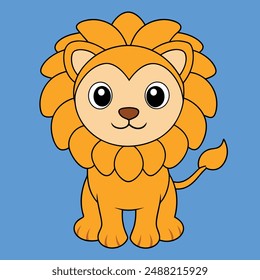 Cute Lion Vector Illustration Cartoon Clipart and Line Art Design