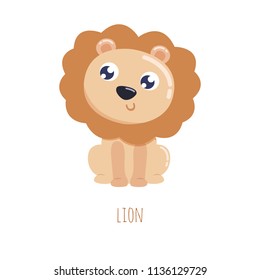 Cute lion vector illustration. Flat design.