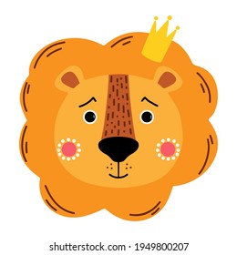 Cute lion. Vector illustration, isolated on a white background. Scandinavian style flat design. Concept for children print.