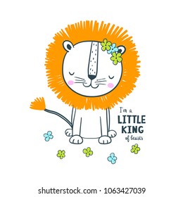 Cute lion. Vector illustration for kids. Use for t shirt template, surface design, fashion kids wear, baby shower