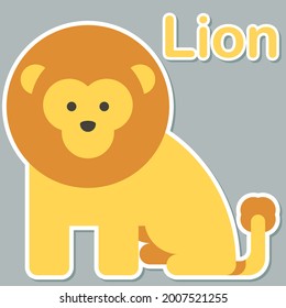 Cute Lion vector illustration ready to print for kids learning animal and alphabet. Lion king mascot character in modern style. Lion flash card, pop art chic patches, pins, badges, and stickers.