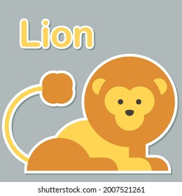 Cute Lion vector illustration ready to print for kids learning animal and alphabet. Lion king mascot character in modern style. Lion flash card, pop art chic patches, pins, badges, and stickers.