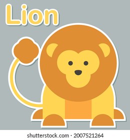 Cute Lion vector illustration ready to print for kids learning animal and alphabet. Lion king mascot character in modern style. Lion flash card, pop art chic patches, pins, badges, and stickers.