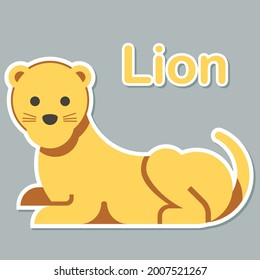 Cute Lion vector illustration ready to print for kids learning animal and alphabet. Lion king mascot character in modern style. Lion flash card, pop art chic patches, pins, badges, and stickers.