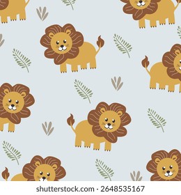 cute lion vector illustration seamless design for kids apparel fullprint fabric. This design is suitable for children's clothing textile industry
