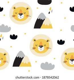 Cute Lion - vector seamless pattern