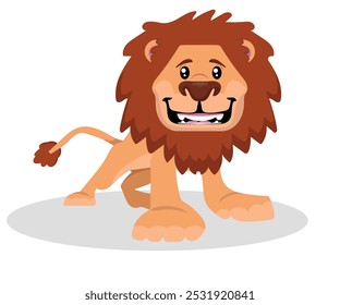 a cute lion with a voluminous mane, vector illustration in flat vector style, white background.