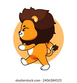 Cute Lion Walking Cartoon Vector Illustration. Isolated Premium Vector