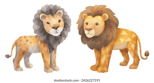 cute lion watercolour vector illustration