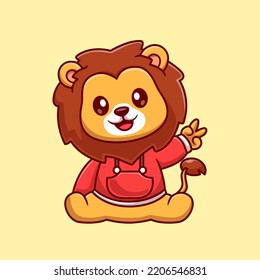 Cute Lion Wearing Hoodie With Peace Hand Cartoon Vector Icon Illustration. Animal Holiday Icon Concept Isolated Premium Vector. Flat Cartoon Style