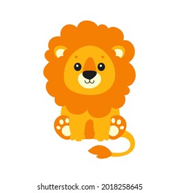 Cute lion. Wild animal. Cartoon character. Colorful vector illustration. Isolated on white background. Design element. Template for your design, books, stickers, cards.