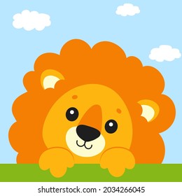 Cute lion. Wild animal. Cartoon character. Colorful vector illustration. Isolated on white background. Design element. Template for your design, books, stickers, cards.