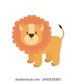 Cute lion. Wild animal. Cartoon character. Colorful vector illustration.