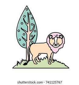 cute lion wild animal next to tree