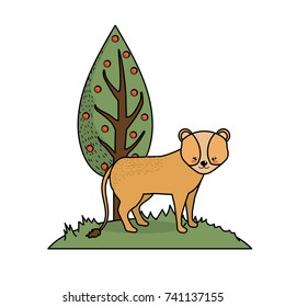 cute lion wild animal next to tree