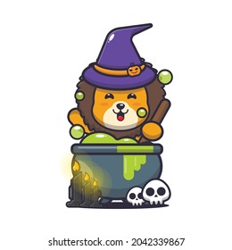 cute lion witch making potions
